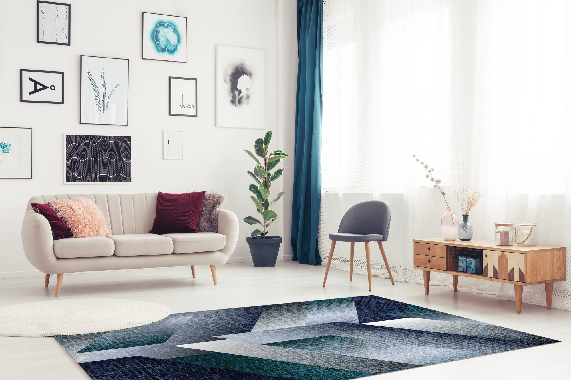 Matteo Tapis de Vinyle Tuile Bleue Contento OFFRE SPECIALE