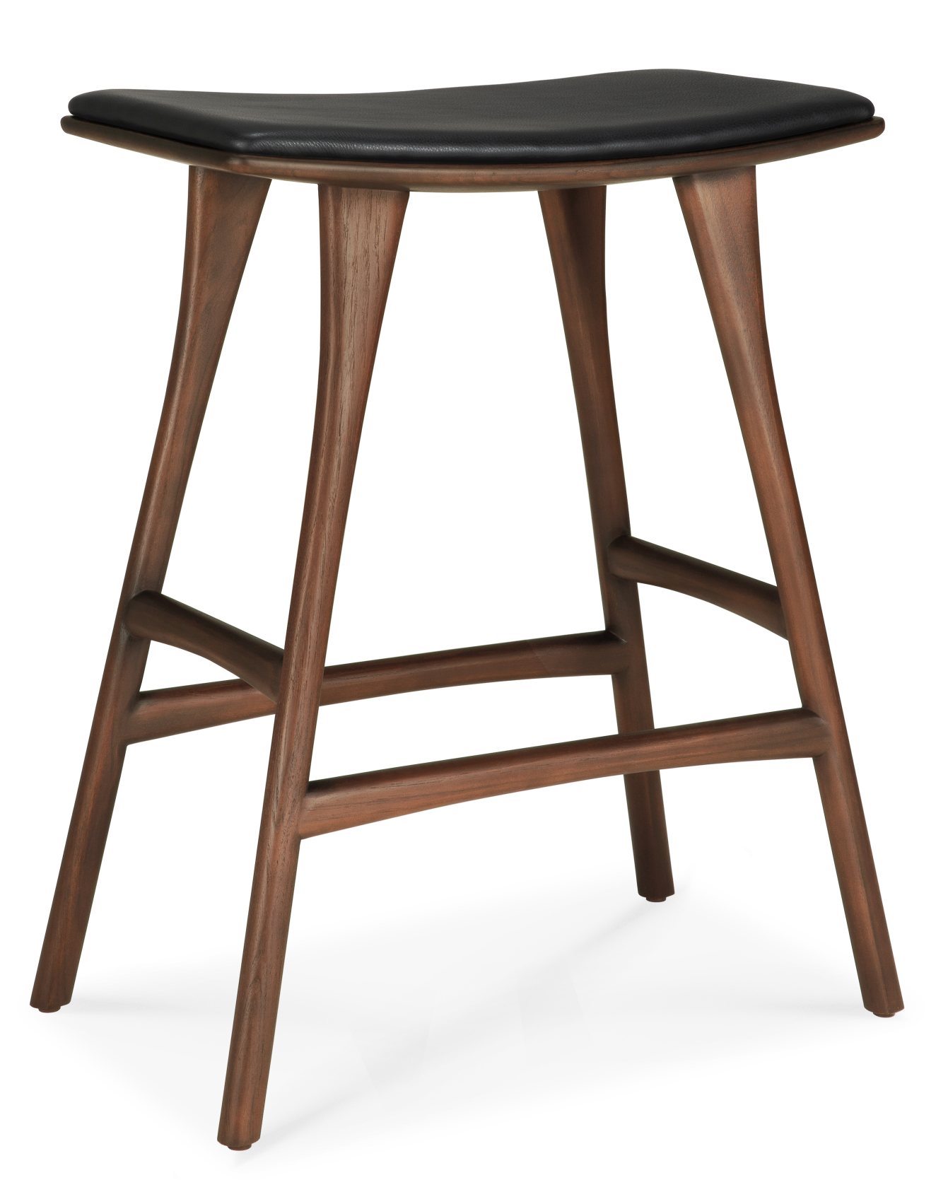Osso Counter Stool Tabouret de bar avec coussin d'assise en cuir noir Ethnicraft 