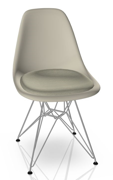 Eames Plastic Side Chair DSR Chaise avec Coussin Vitra Chrome - Hopsack gris chaud/ivoire, galet