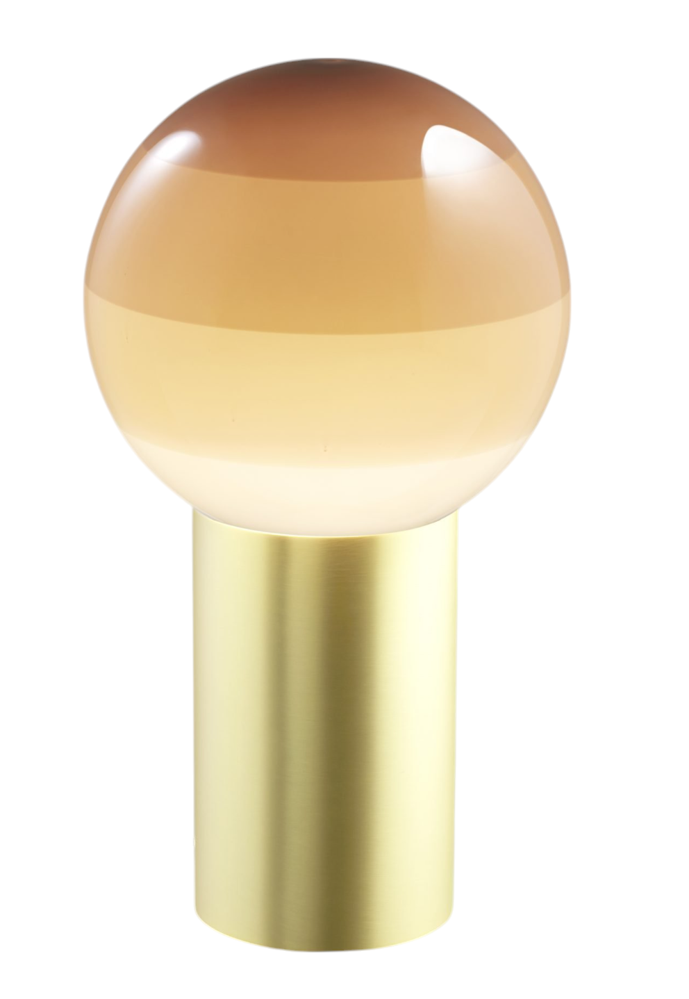 Nahaufnahme der Marset Dipping Light Tischleuchte M mit goldenem Fuß und Farbverlauf.