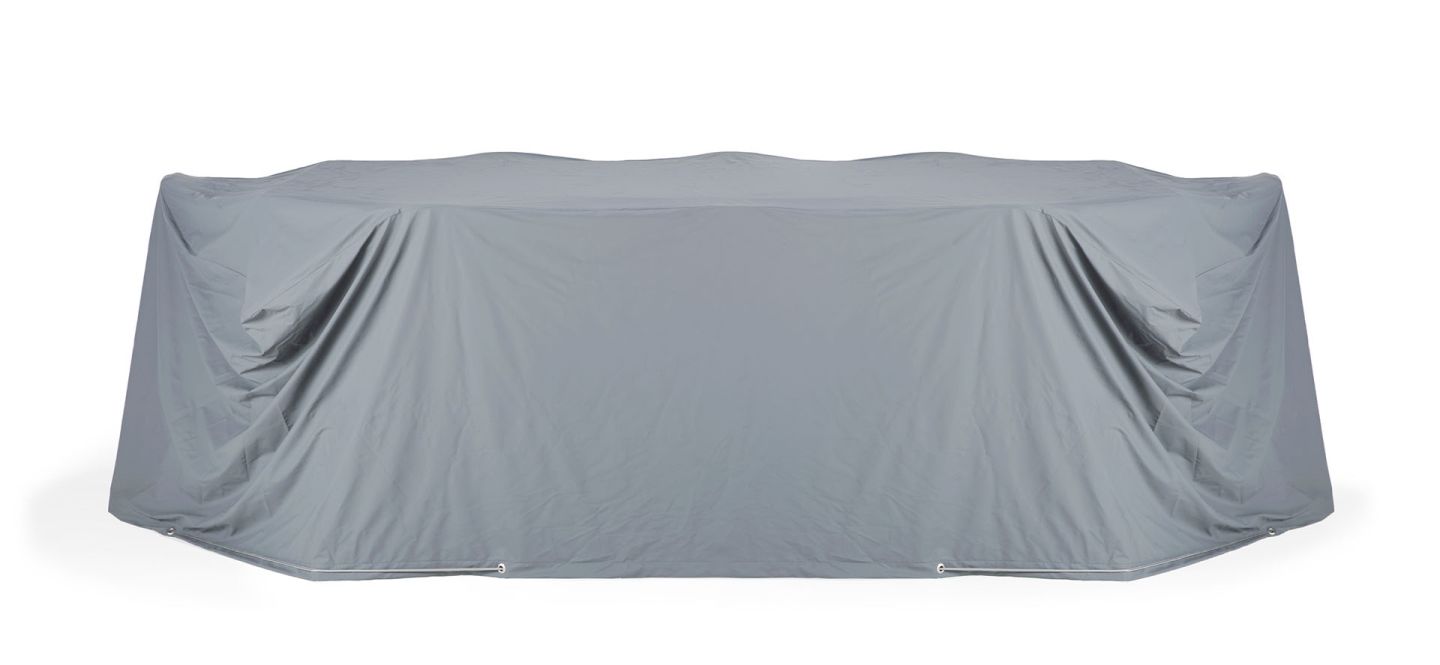 Graue Ethnicraft Bok Tisch Abdeckung für den Outdoor Bereich, Regenschutz für Gartentische.