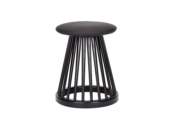 Schwarzer Fan Stool Hocker von Tom Dixon mit runder Sitzfläche und filigranem Gestell.