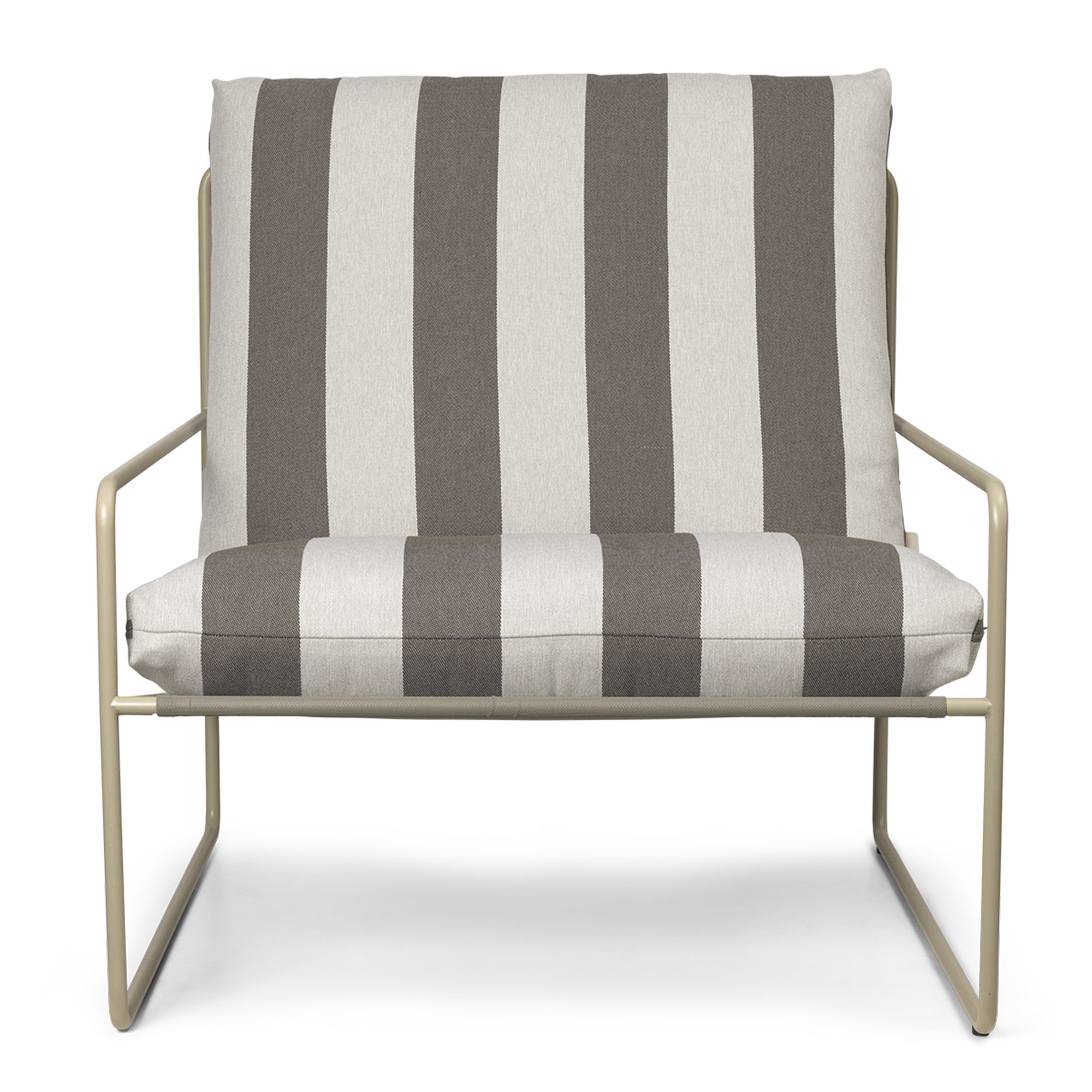 Desert Fauteuil 1 place Outdoor Stripes Structure Cashmere Ferm Living Desert Sessel von Ferm Living mit Streifenmuster und Cashmere-farbenem Gestell für den Outdoor-Bereich.