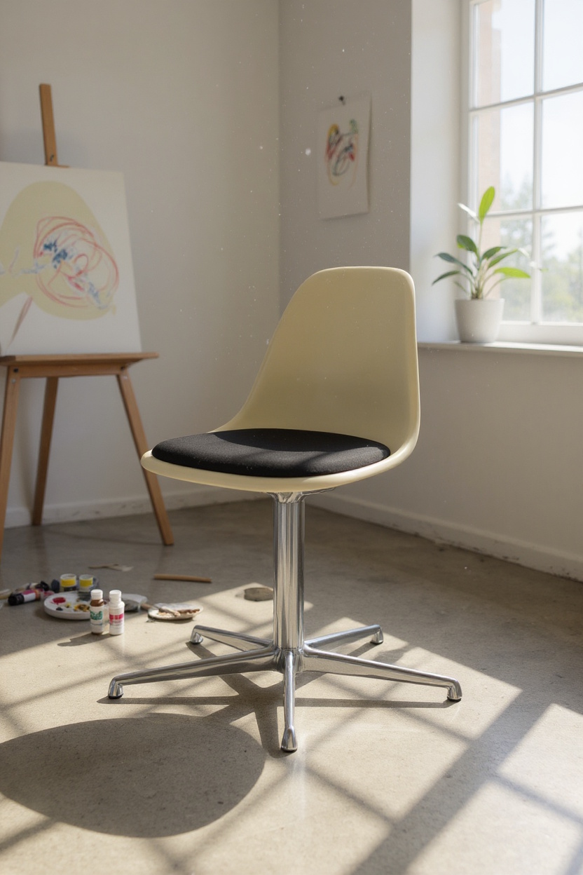 Eames Fiberglass Side Chair DSL avec coussin d'assise Vitra 