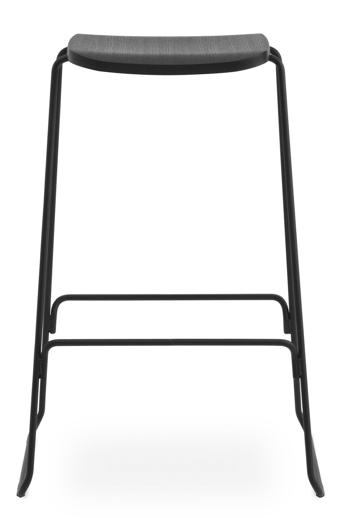 Schwarzer Just Barstool Barhocker von Normann Copenhagen mit Fußstütze und grauem Sitz.