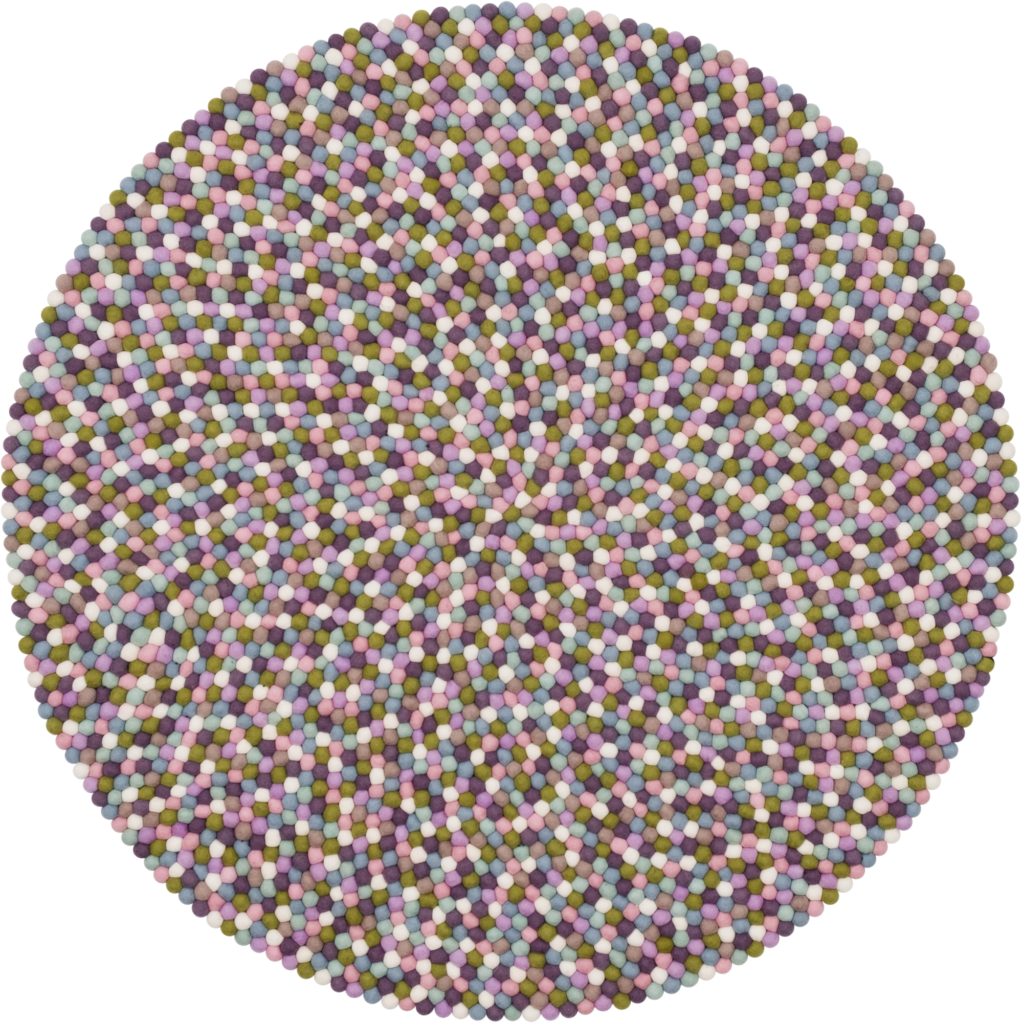 Runder Filzkugel Teppich "Greta" von myfelt, 160 cm Durchmesser, mit bunten Filzkugeln.
