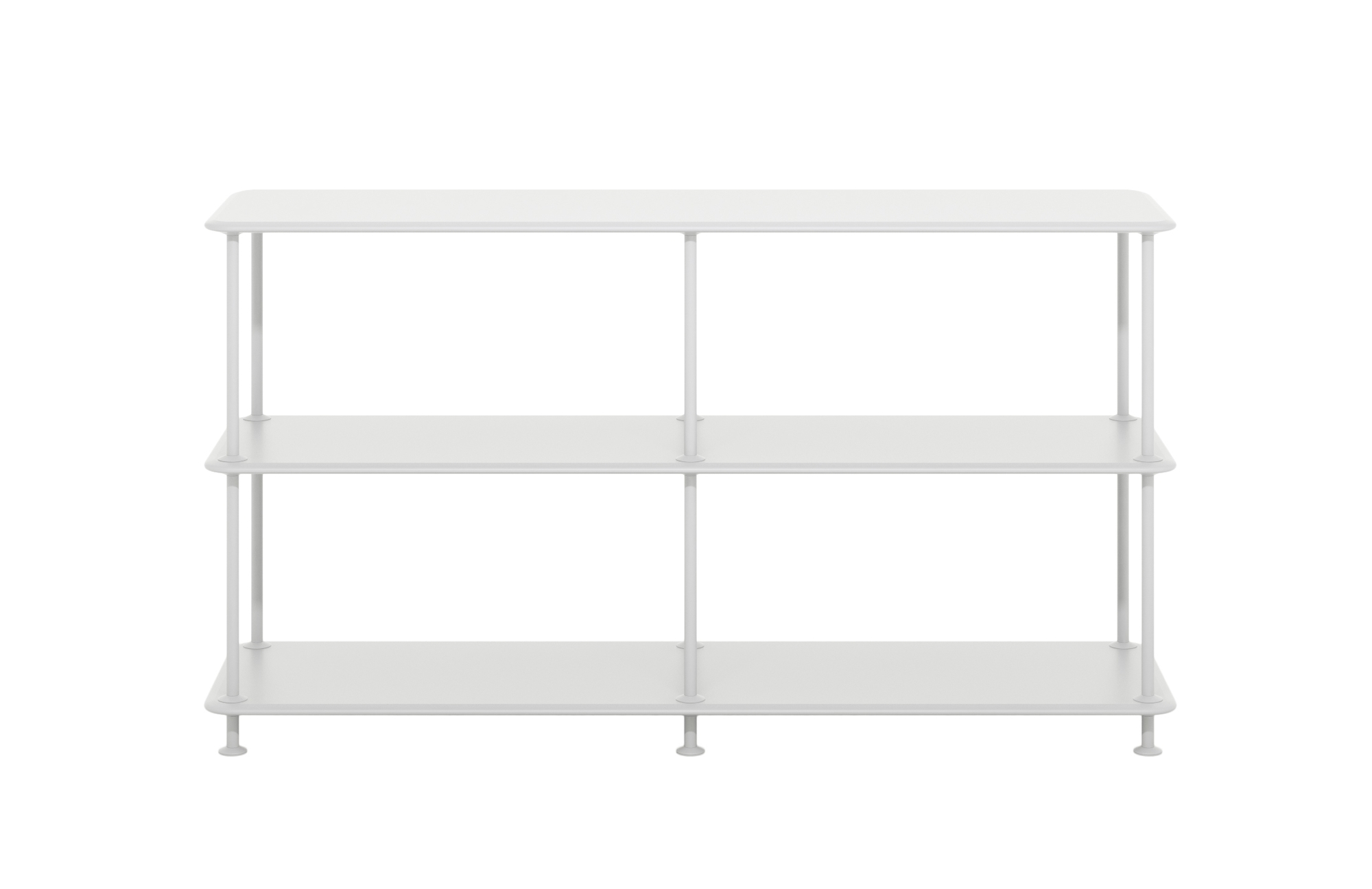 Montana Free Regal in New White: Modernes, freistehendes Regal mit drei Ebenen.