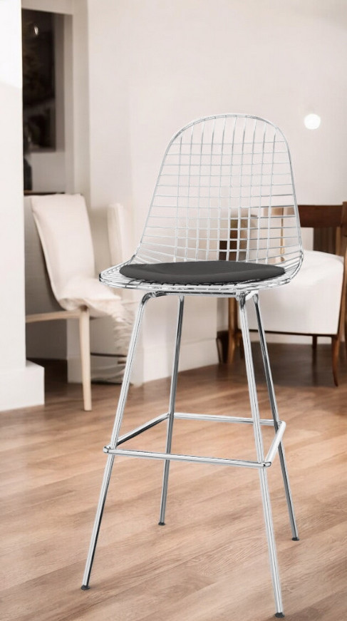Eames Wire Bar Stool Tabouret de bar moyen avec coussin d'assise Vitra 