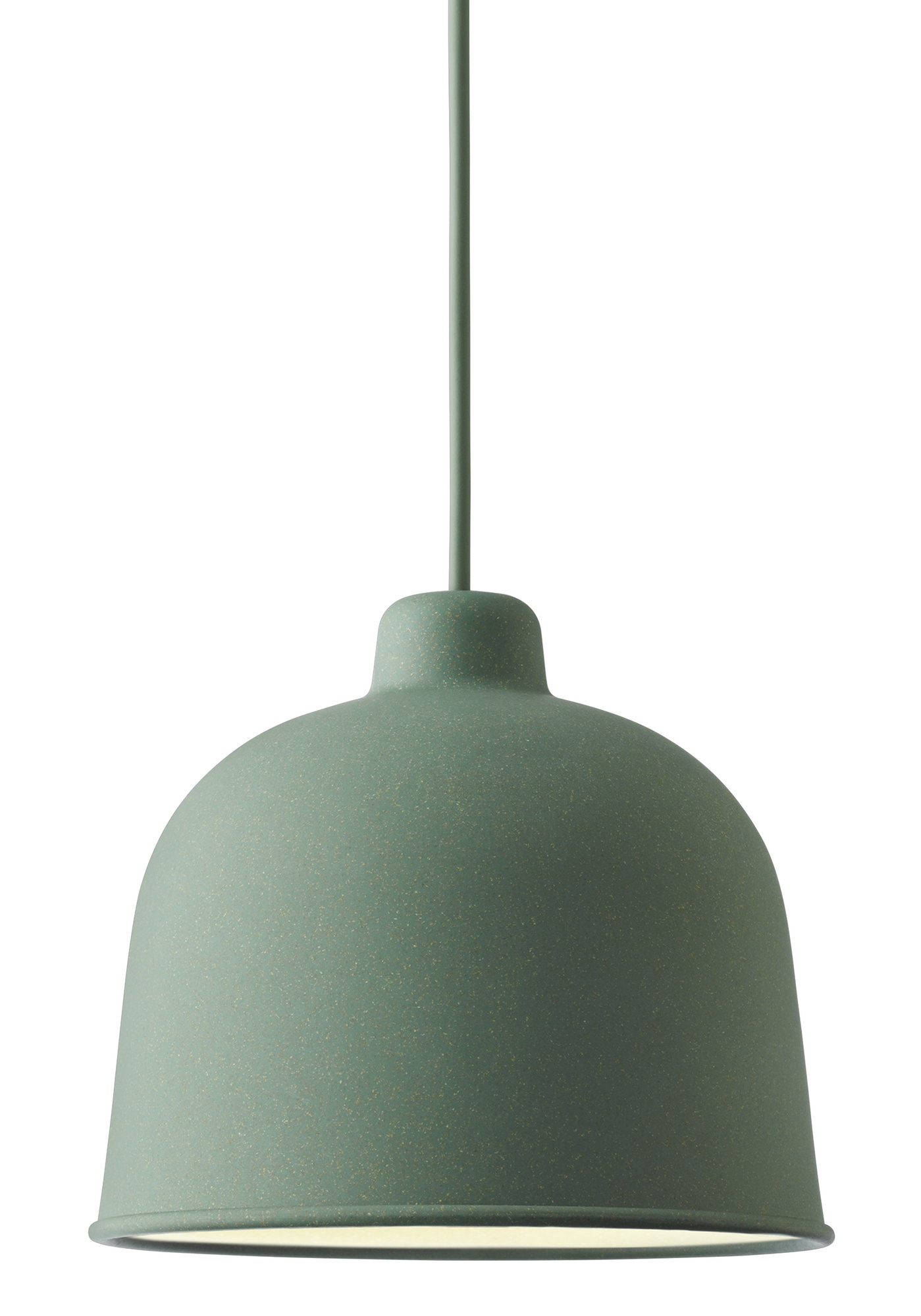 Nahaufnahme der staubgrünen Muuto Grain Pendelleuchte mit minimalistischem Design.