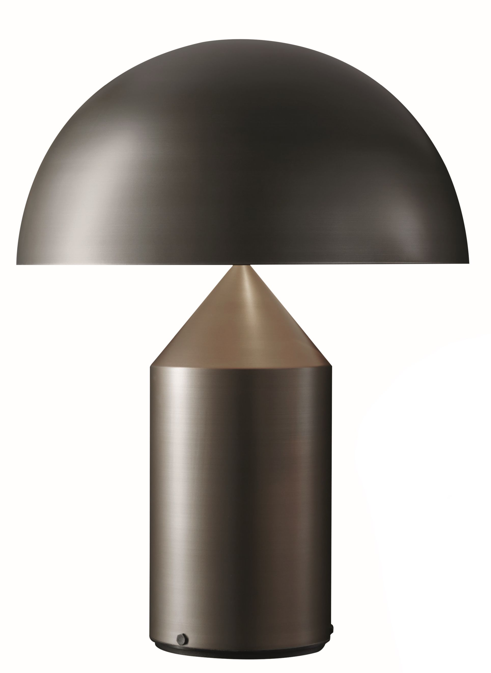 Atollo Tischleuchte in Satin Bronze von Oluce, modernes Design mit halbrunder Leuchte.