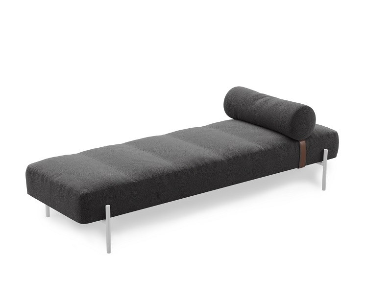 Daybe Daybed Liege mit grauem Bezug und weißem Gestell für Wohnzimmer und Entspannung.