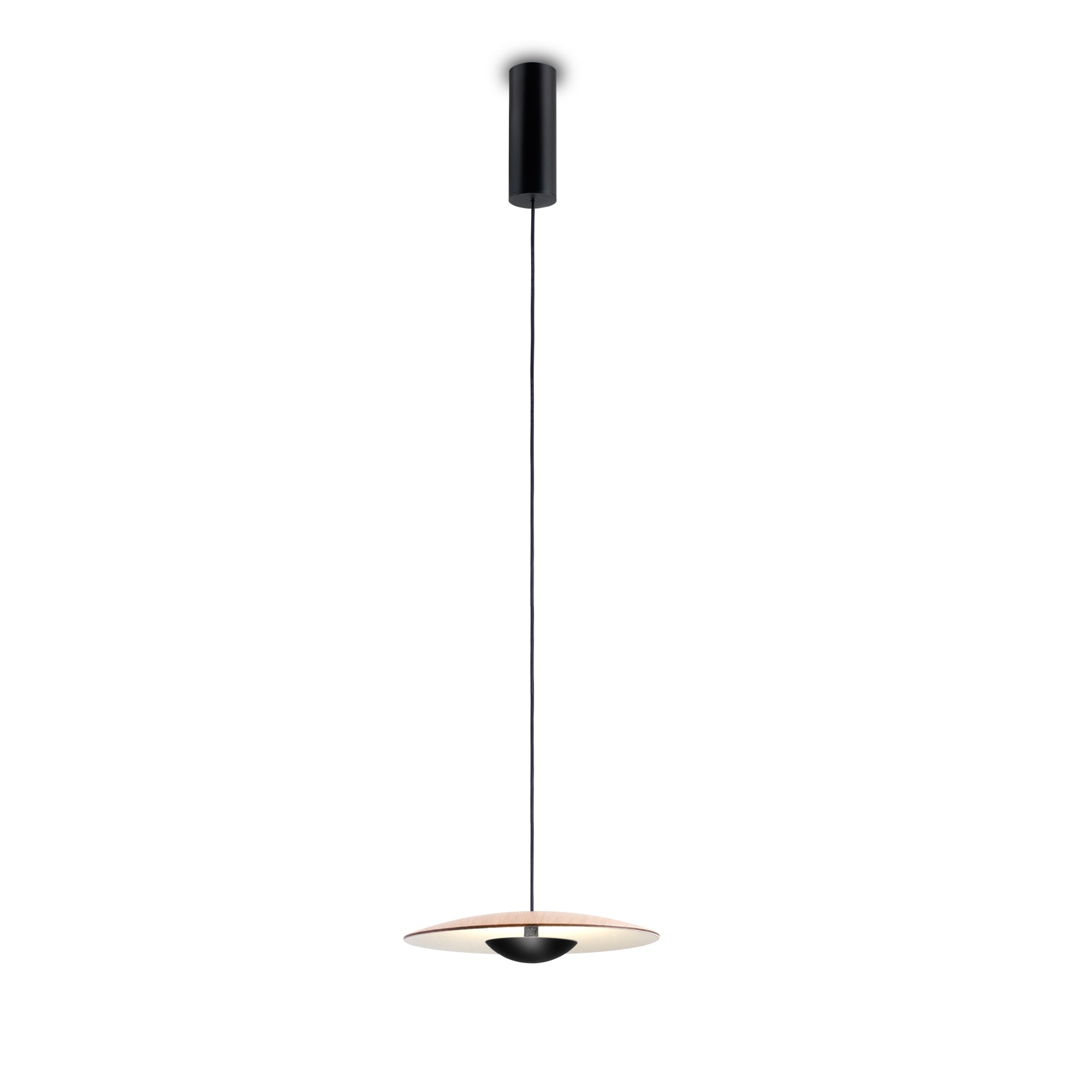 Ginger LED Pendelleuchte von Marset: Moderne Hängeleuchte mit Holzfurnier und minimalistischem Design.