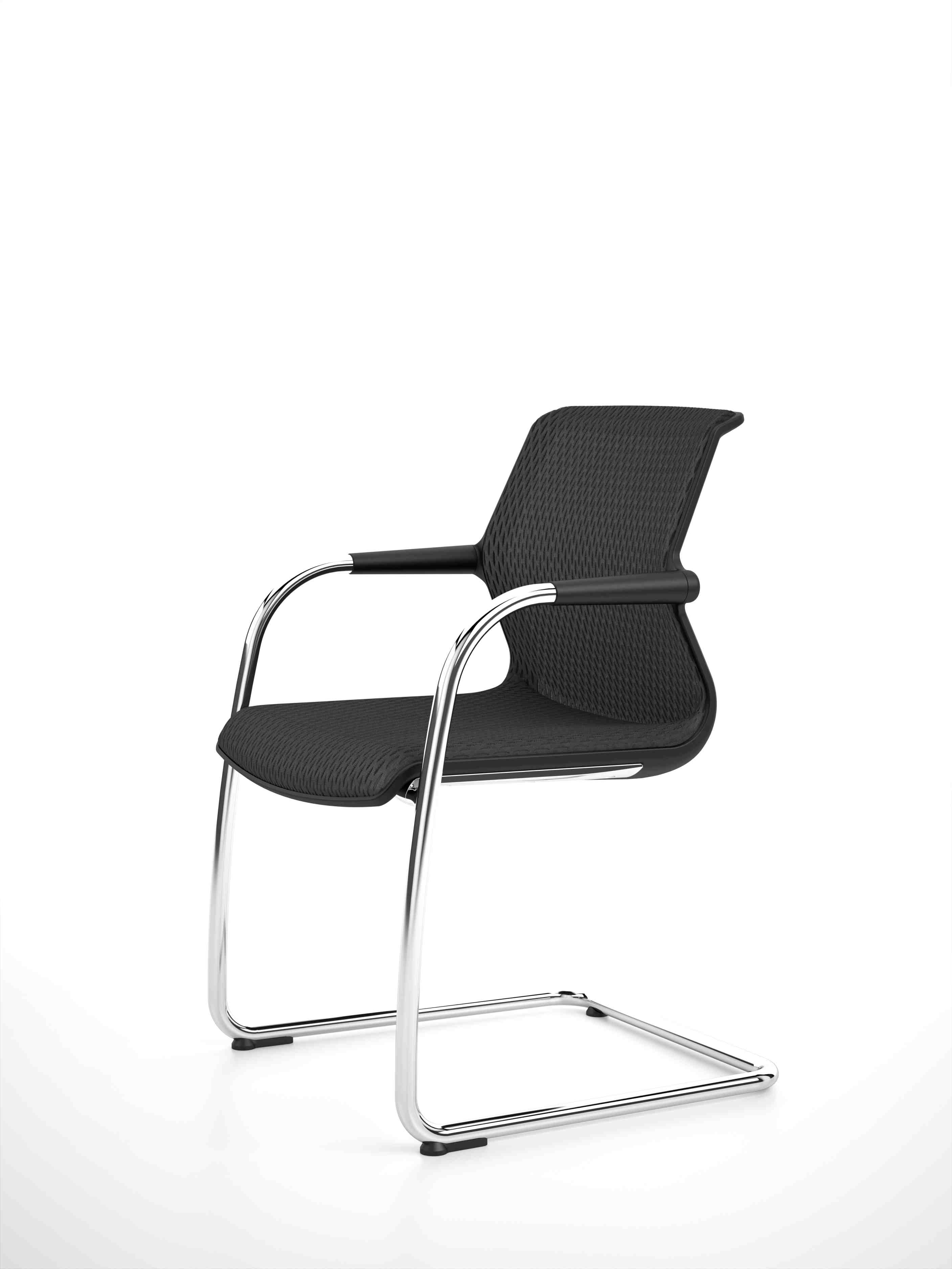 Schwarzer Unix Freischwinger von Vitra mit Armlehnen und verchromtem Gestell, nicht stapelbarer Bürostuhl für Konferenzräume.