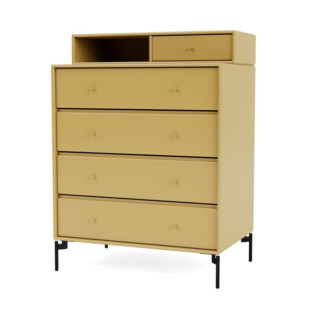 KEEP commode Pieds noir Montana QUICK SHIP KEEP Kommode mit schwarzem Gestell und fünf Schubladen in Gelb. Moderne Kommode für Schlafzimmer.