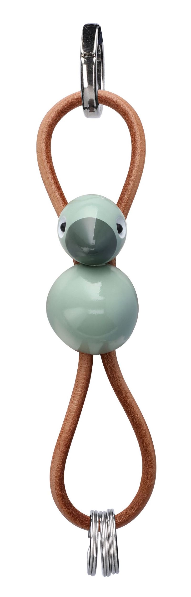 Oiseau vert Porte-clés métal argenté avec cuir naturel Kay Bojesen