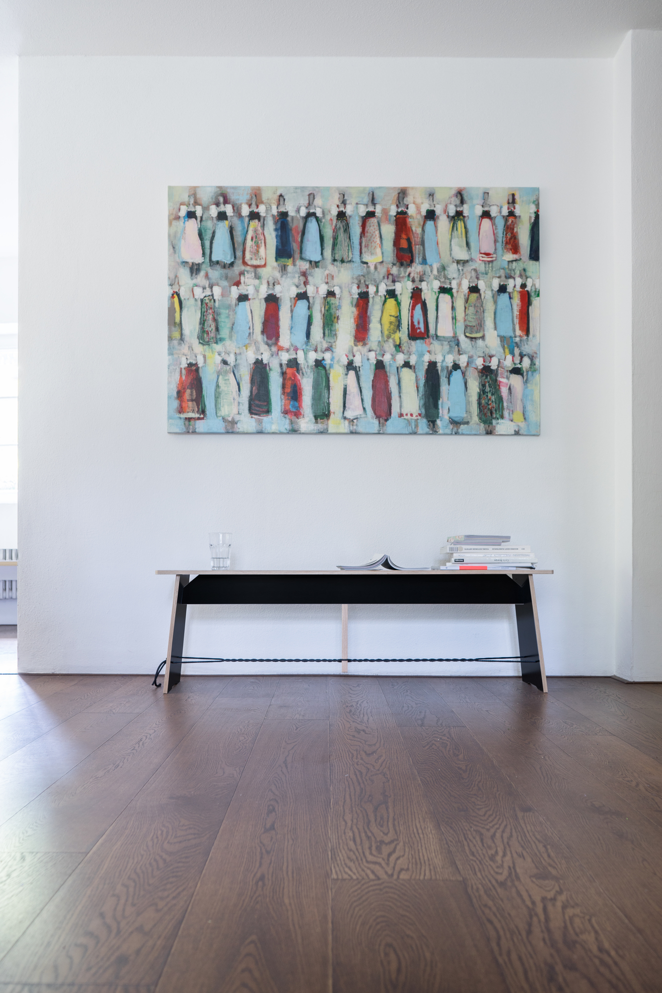 Langer Max banc 140 cm noir corde rouge Nils Holger Moormann