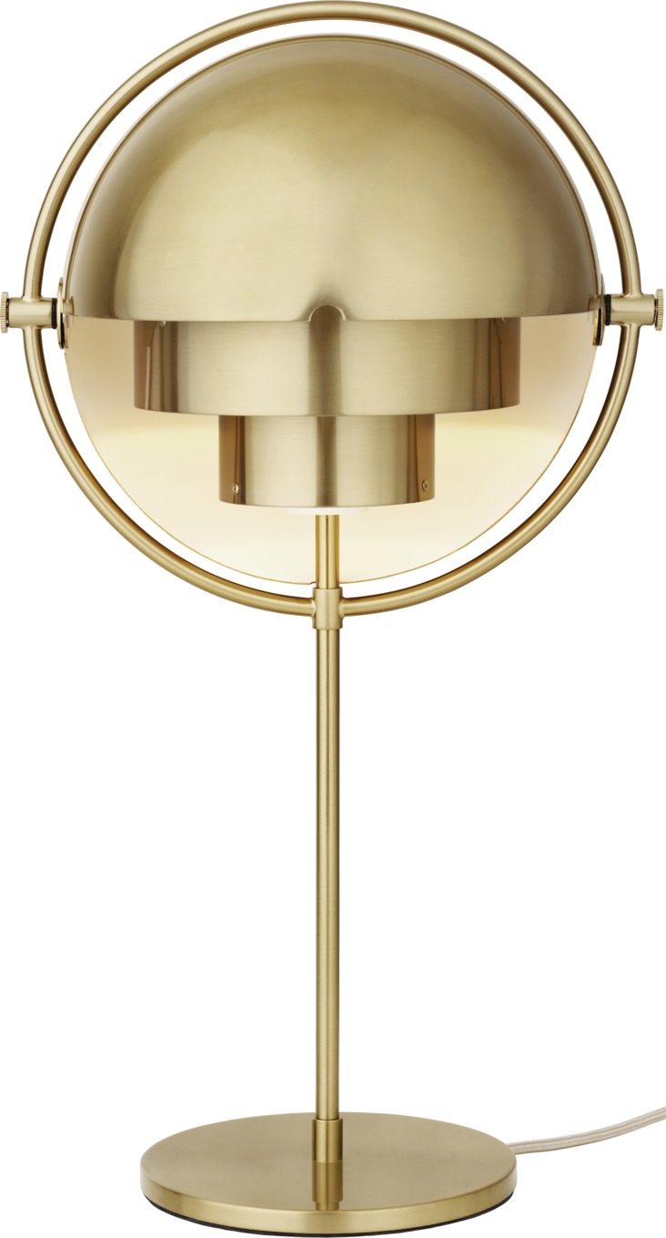 Gubi Multi-Lite Tischleuchte aus Messing: Moderne Designleuchte mit verstellbarem Lampenschirm.