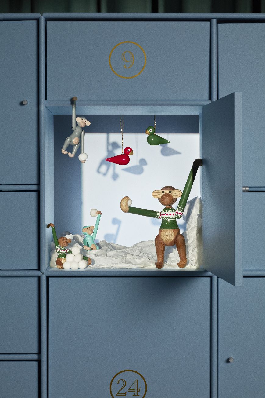 Figurine en bois de singe vert pull de Noël Kay Bojesen 