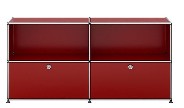 USM Haller Sideboard Schubladen – QUICK SHIP-USM rubinrot USM Haller Sideboard in Rubinrot mit zwei Klappen und verchromtem Gestell für modernes Wohnen.