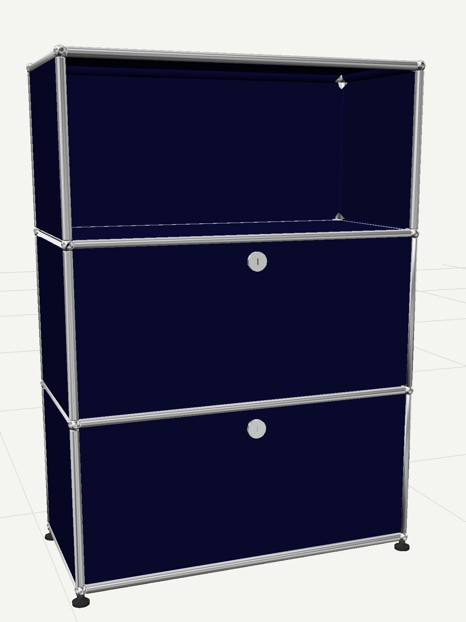 USM Haller Highboard mit 2 Klappen und 1 Fach offen-stahlblau