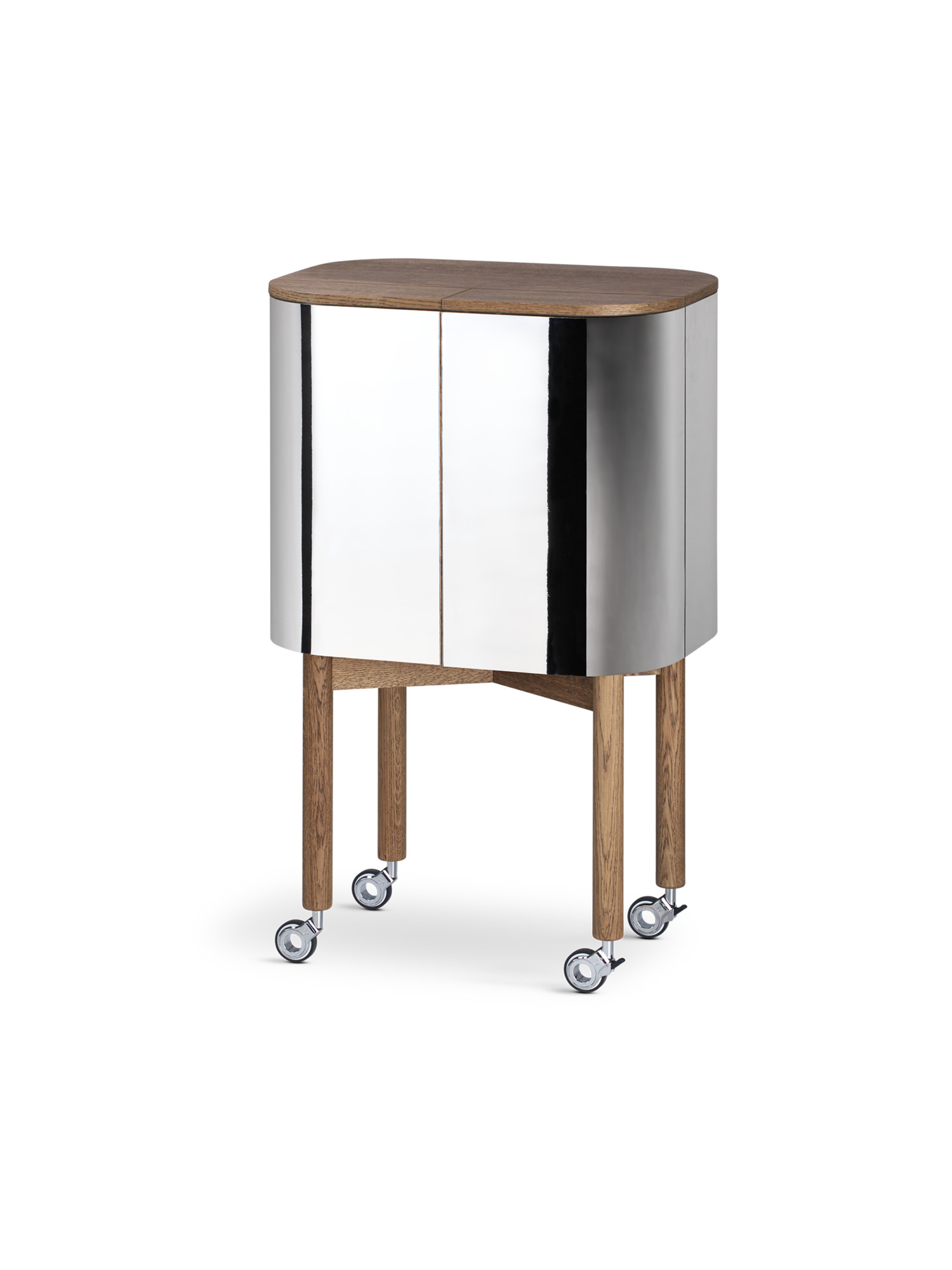 Loud Bar Barschrank von Northern, schwarz, mit Holzplatte und Rollen, modernes Design.
