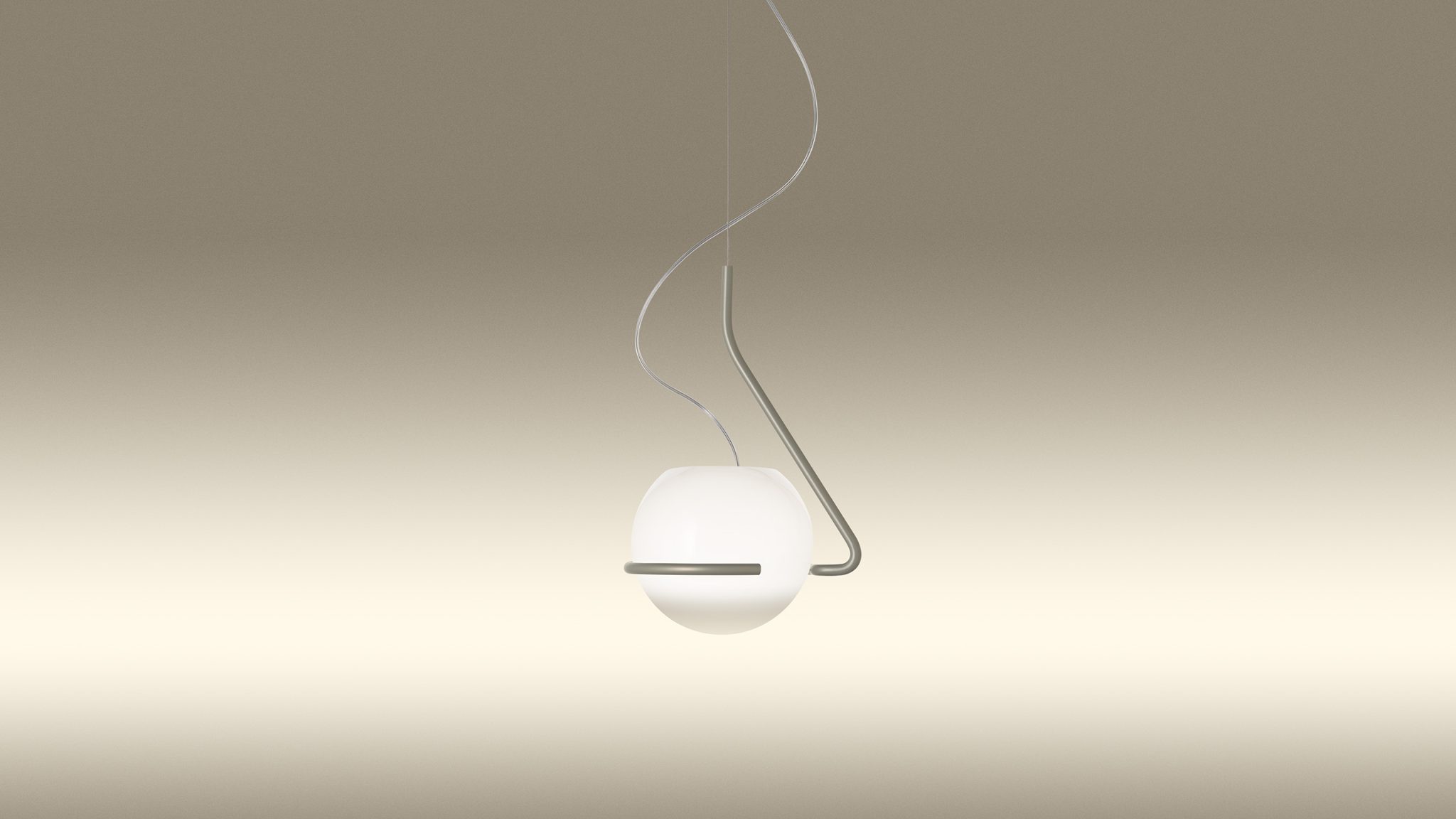 Nahaufnahme der modernen Tonda Pendelleuchte von Foscarini, eine kugelförmige Lampe mit minimalistischem Design.