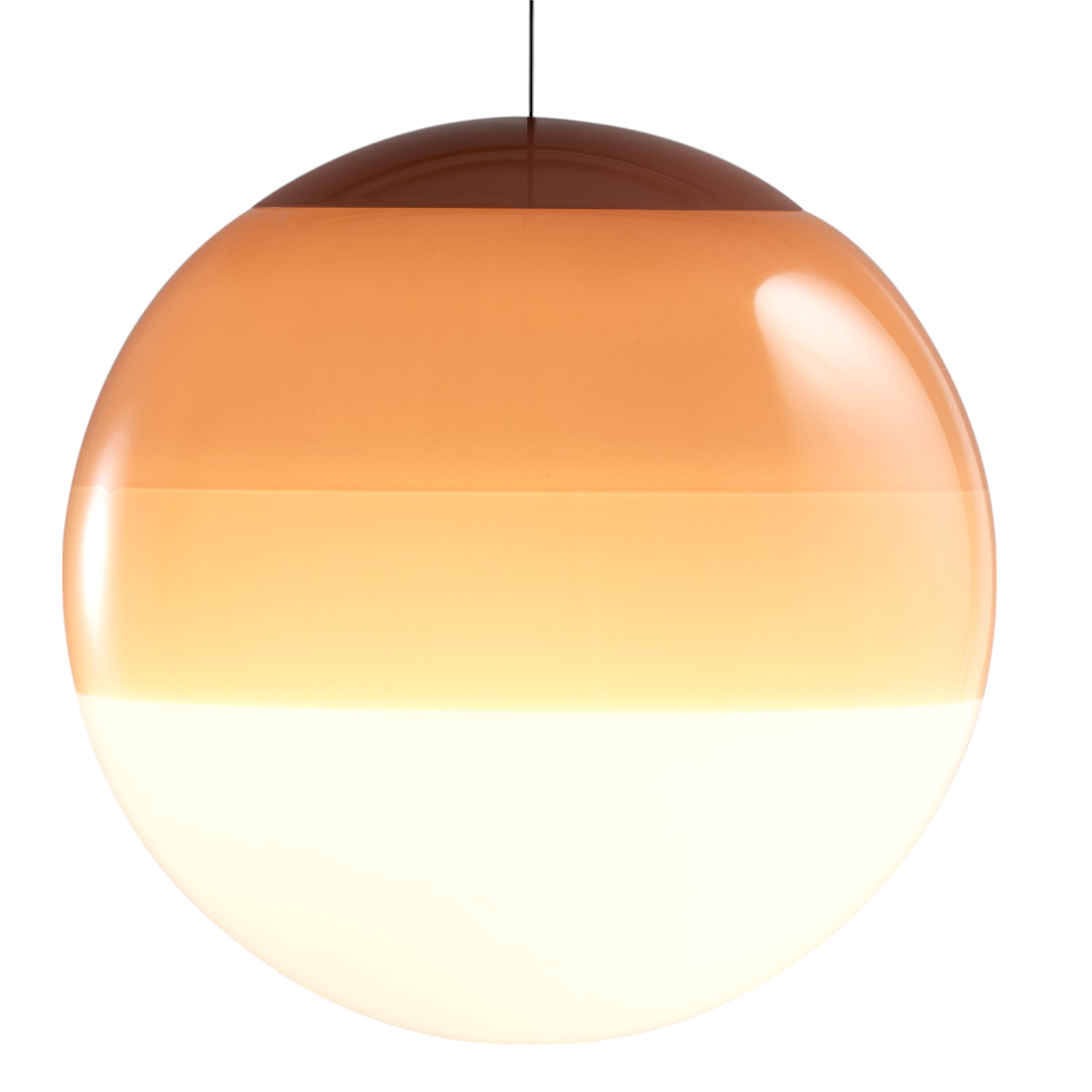 Dipping Light Pendelleuchte von Marset: Runde Hängelampe mit Farbverlauf von Braun zu Weiß.