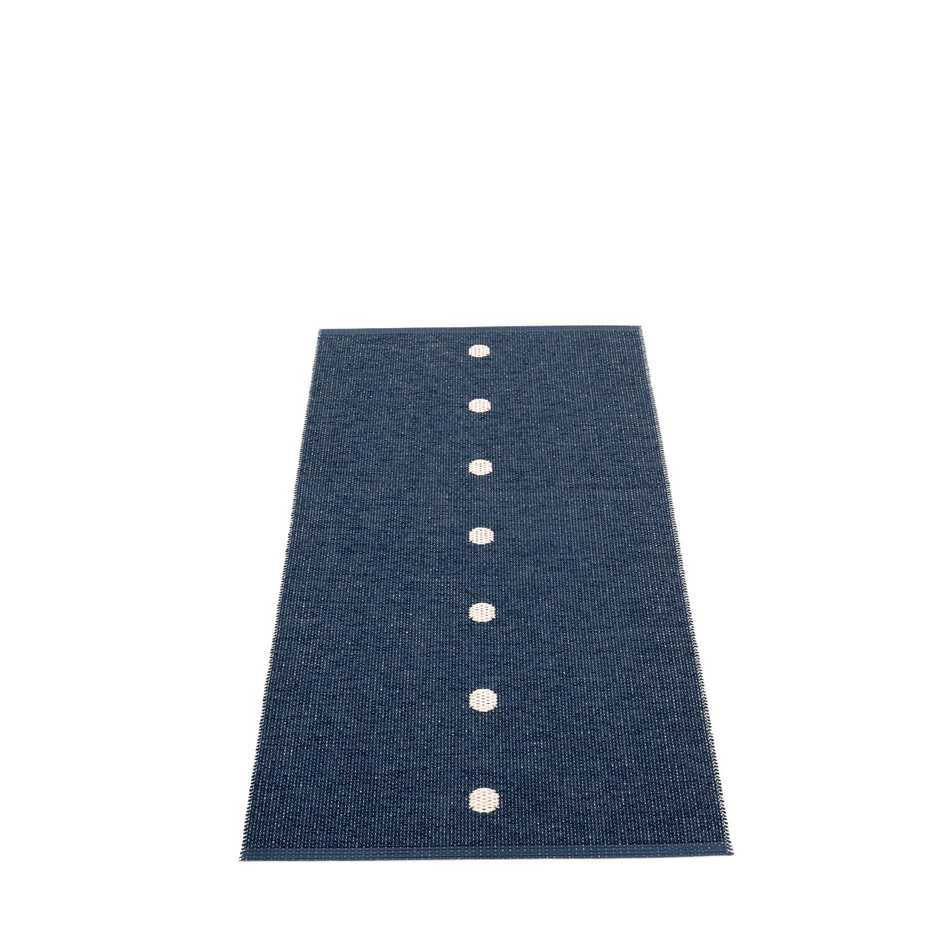 Blauer Pappelina Kunststoffteppich 70x140 cm mit weißen Punkten, ideal für Küche und Bad.