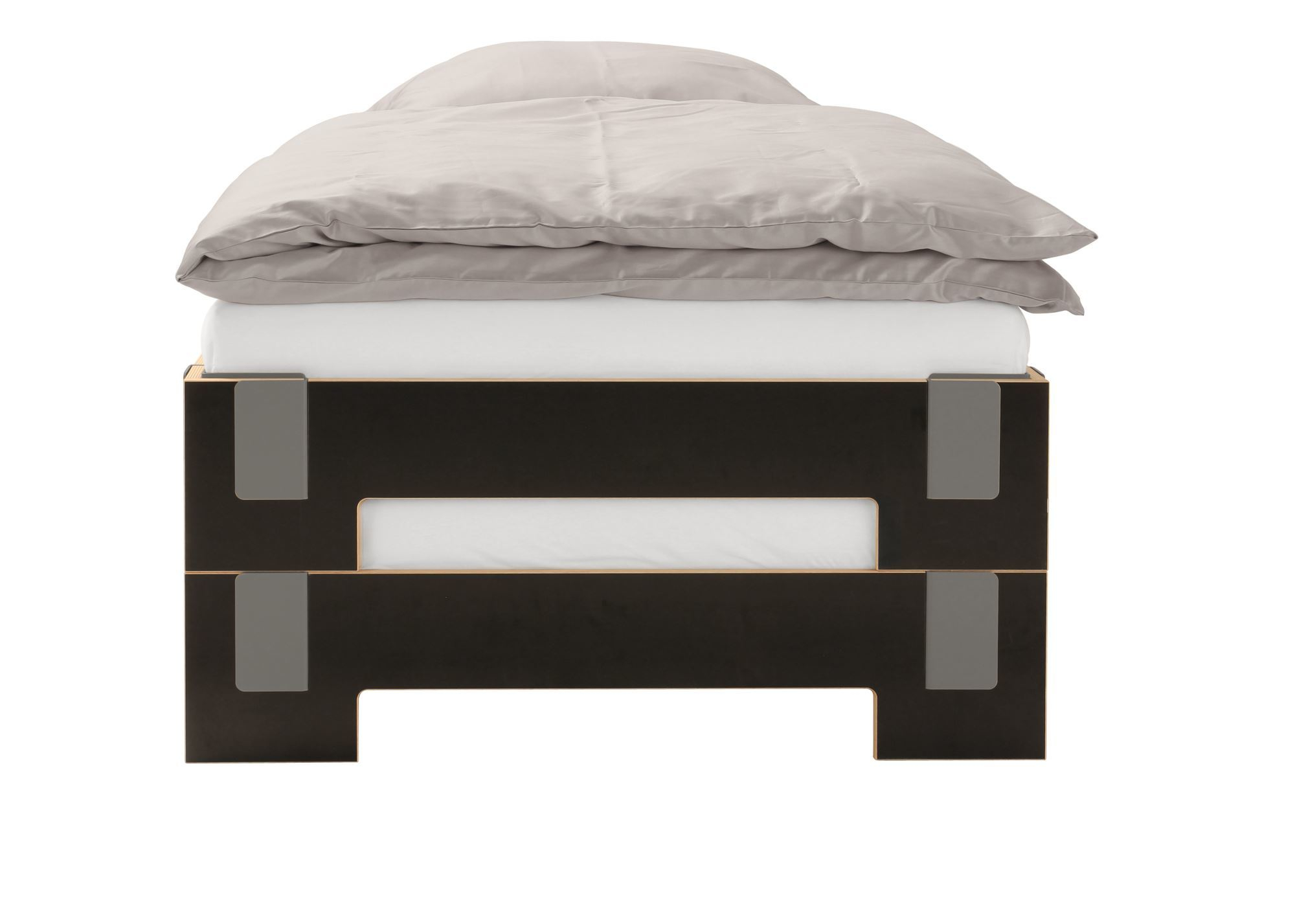 Stapelbett in Schwarz, 90x200 cm, modernes Design von Nils Holger Moormann.