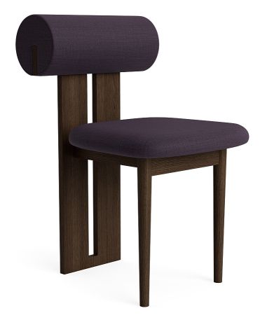 Hippo Stuhl aus geräucherter Eiche mit lila Kvadrat Canvas Bezug, moderner Design Stuhl.