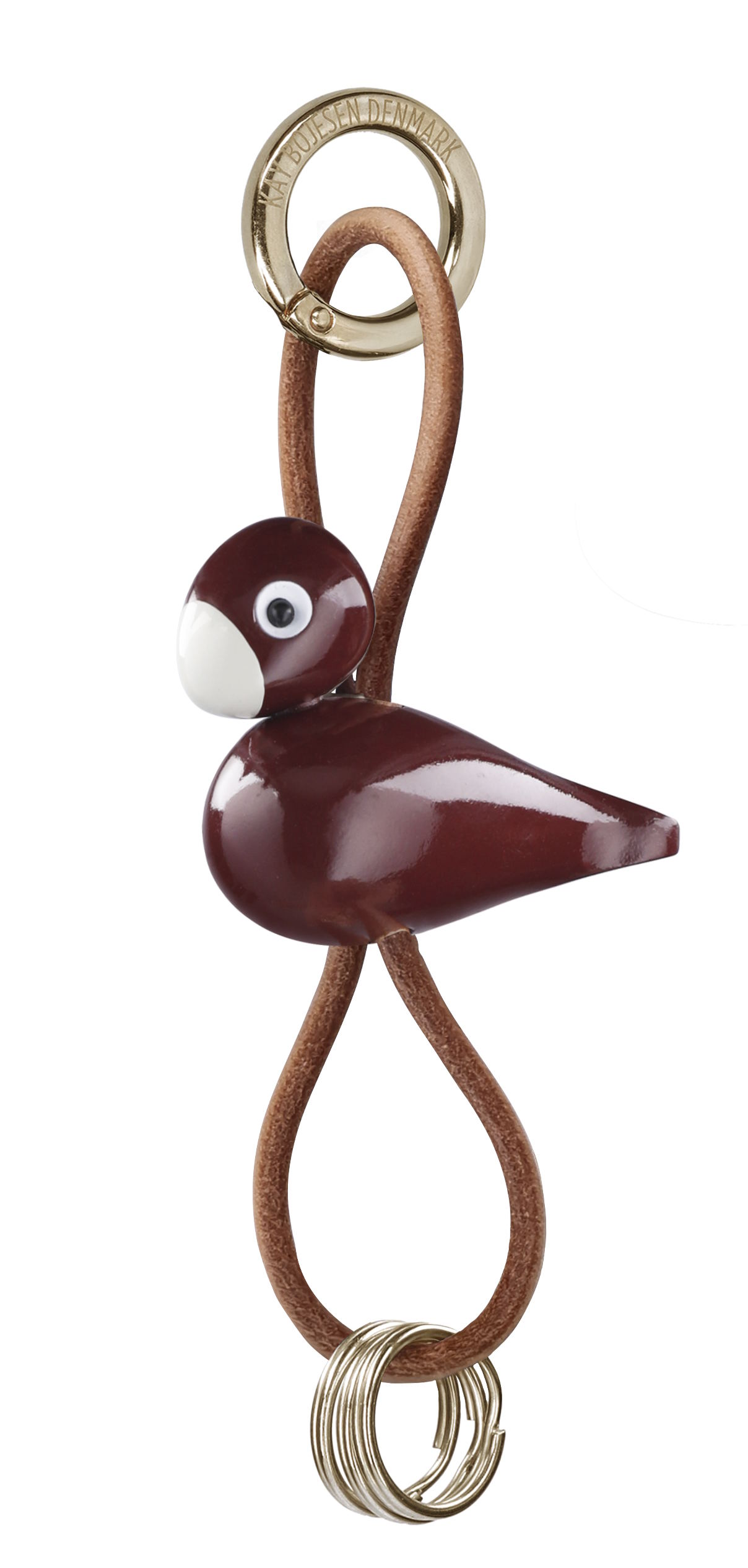 Porte-clés Vogel Bordeaux métal doré et cuir naturel Kay Bojesen 