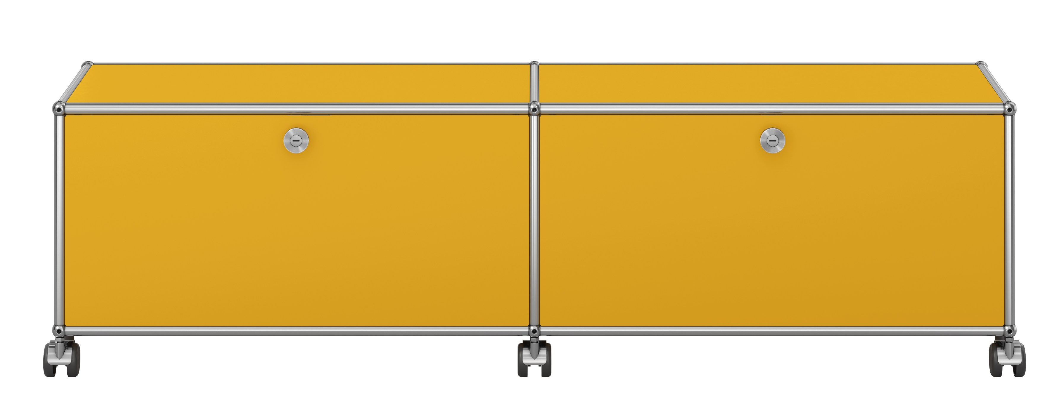 USM Haller Lowboard sur roulettes avec 2 portes pliantes Jaune gold USM Haller Lowboard sur roulettes avec 2 portes pliantes Jaune gold