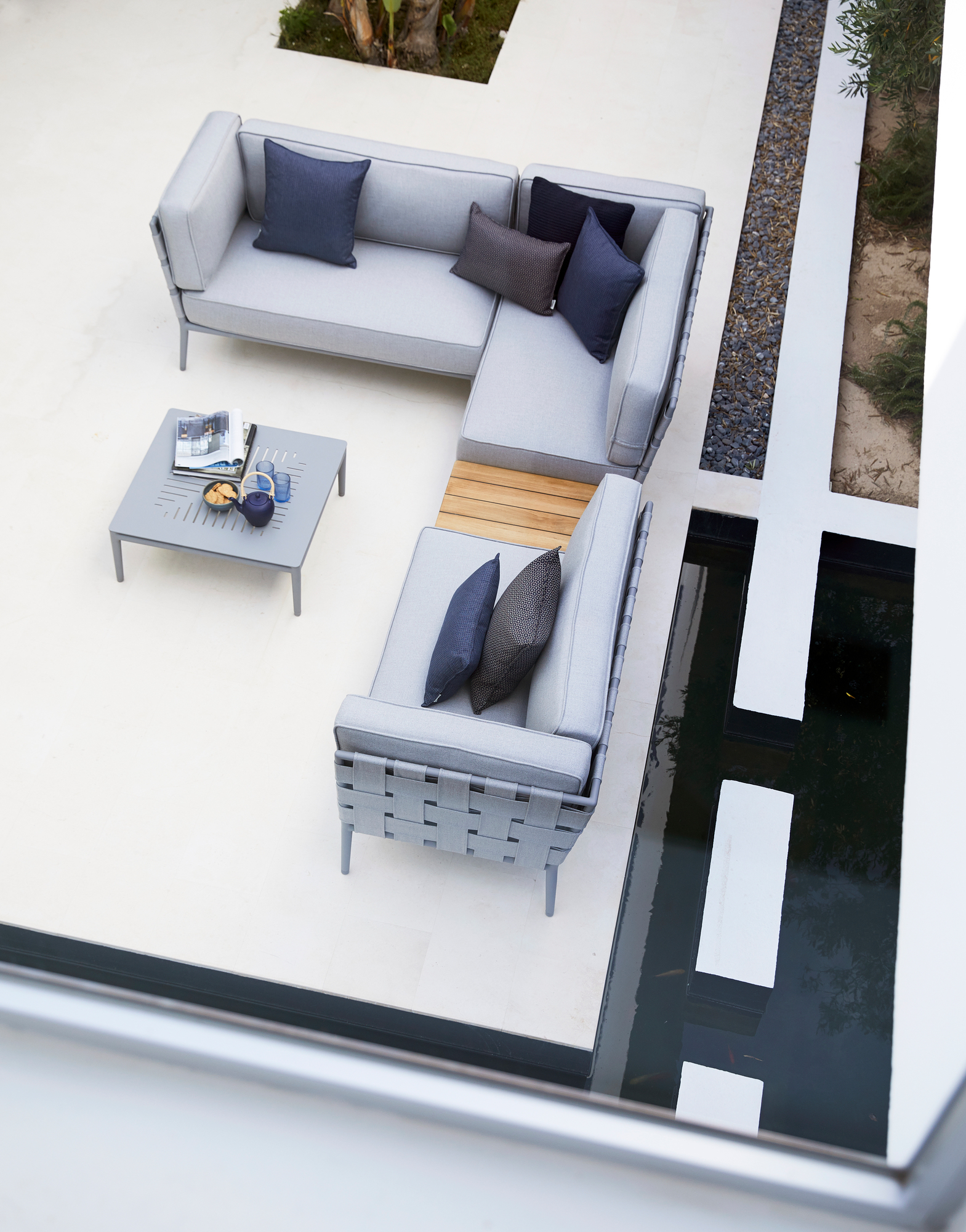 Conic AirTouch Outdoor 2 places modulaire canapé droite gris clair Cane-Line
