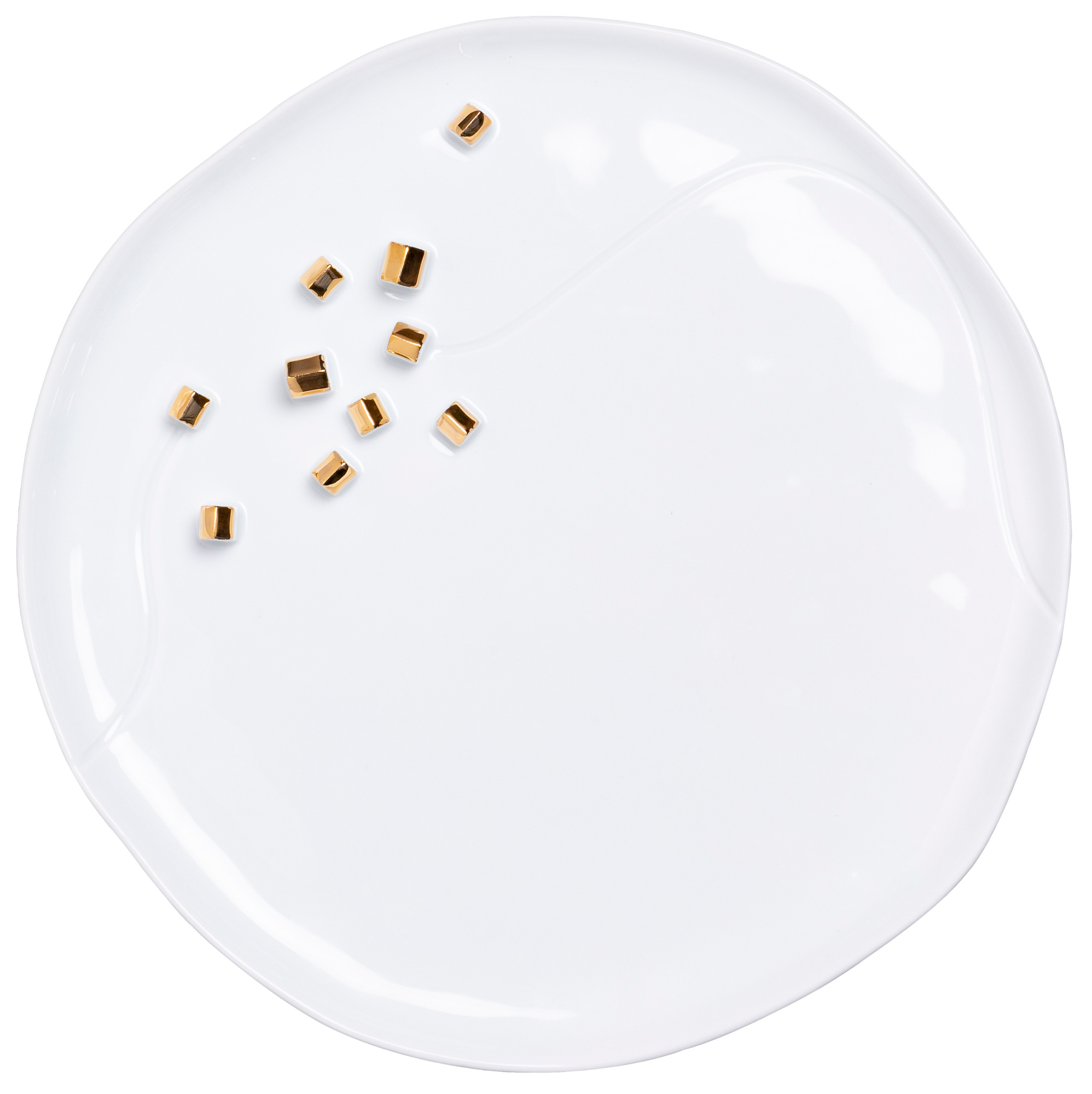 Weißer Porzellanteller "Living Porzellangeschichten" mit goldenen Akzenten, Räder Design, Einzelstück für stilvolle Tischdeko.