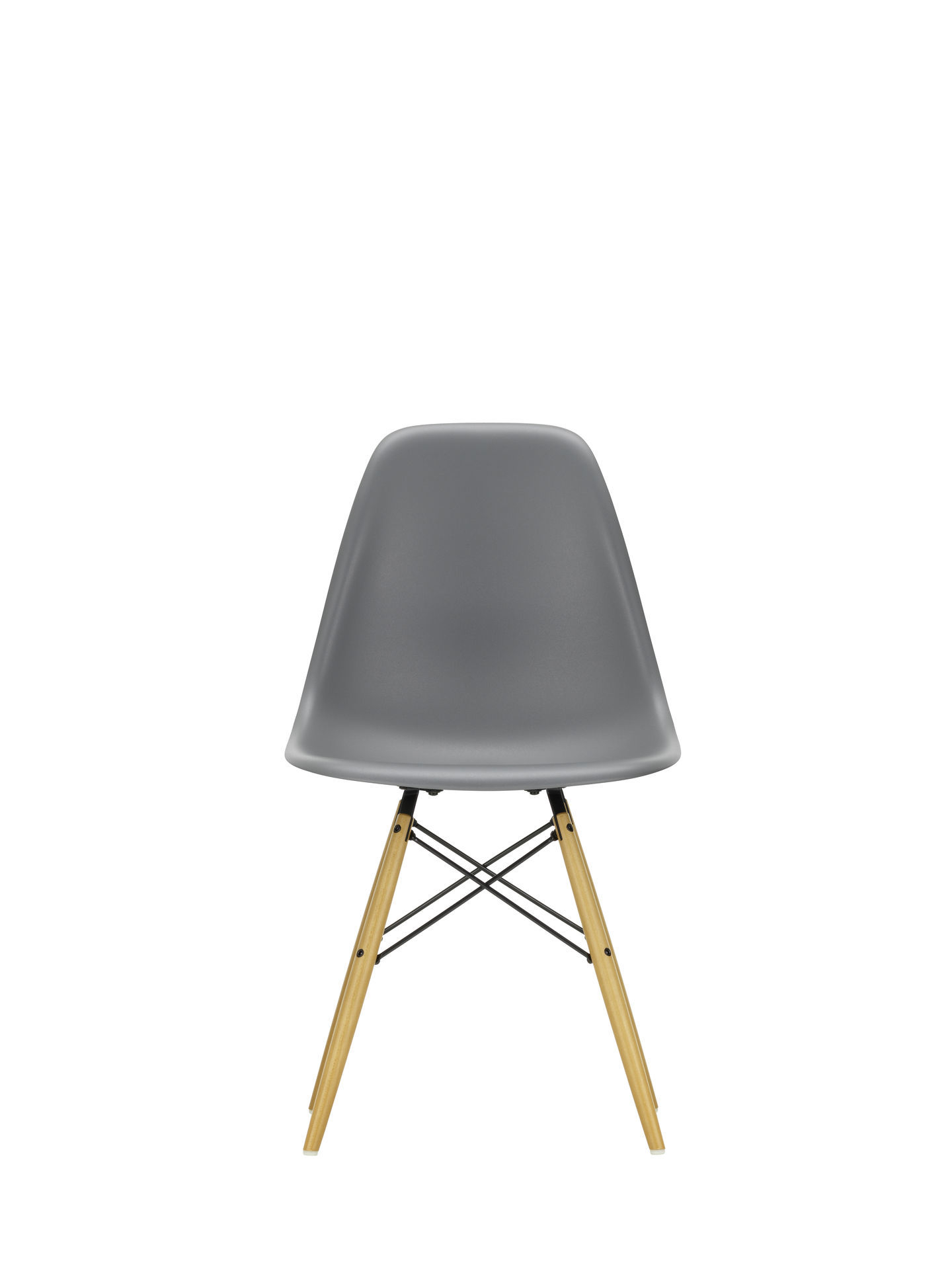 Eames Plastic Side Chair DSW, meerblauer Stuhl mit Ahorn-Gestell von Vitra, Ansicht von hinten.