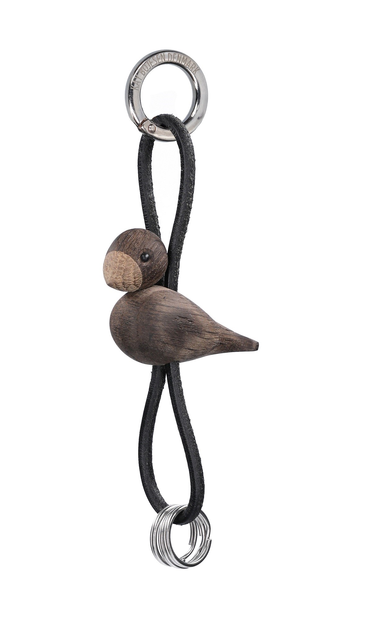 Oiseau chêne argenté métal pendentif avec cuir noir Kay Bojesen 