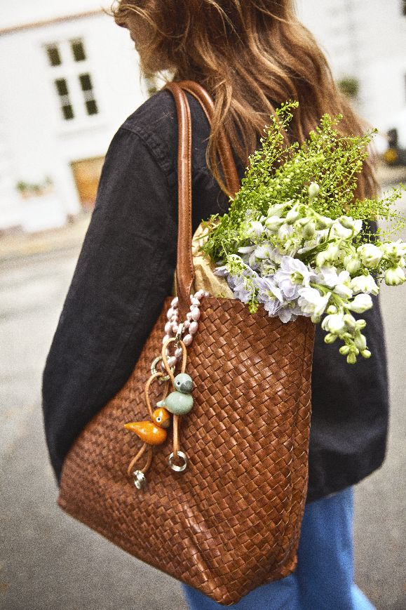 Oiseau vert Porte-clés métal argenté avec cuir naturel Kay Bojesen