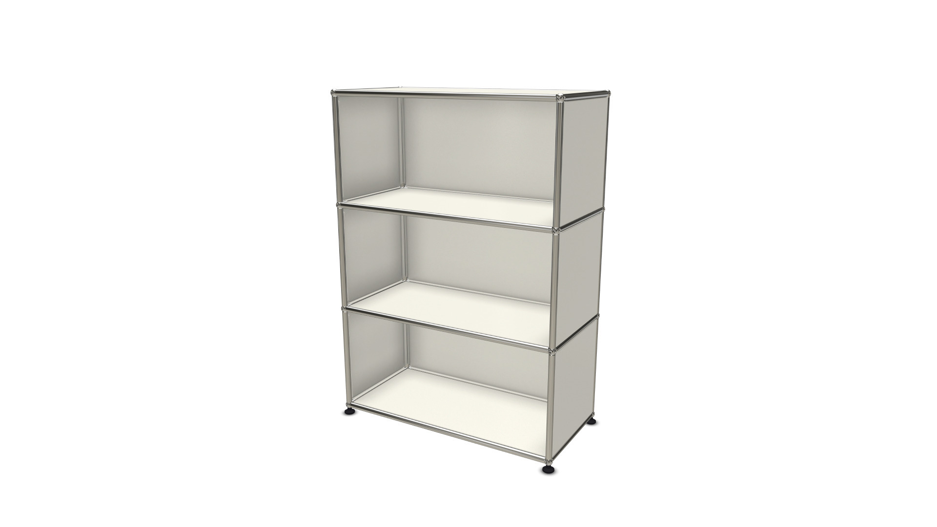 USM Haller Highboard schmale Version gelb Weißes USM Haller Highboard mit drei offenen Fächern für stilvolle Büro- und Wohnraumgestaltung.