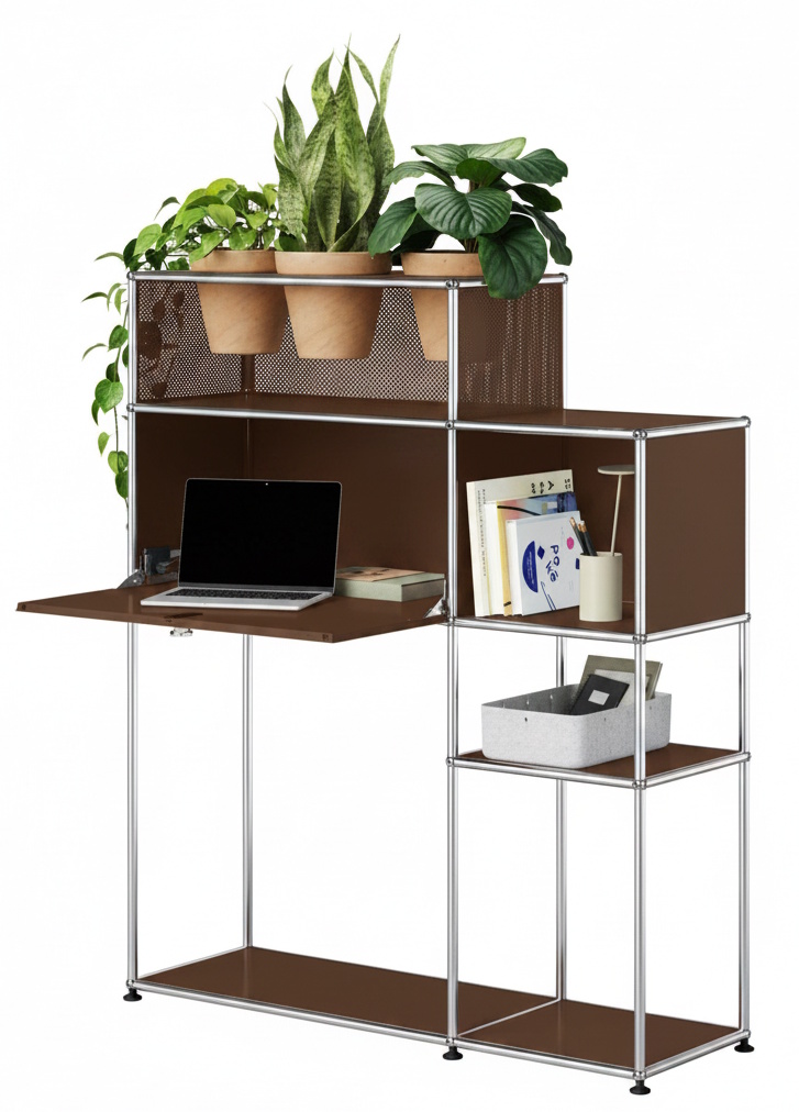 Bureau à domicile avec élément végétal USM Haller Brun