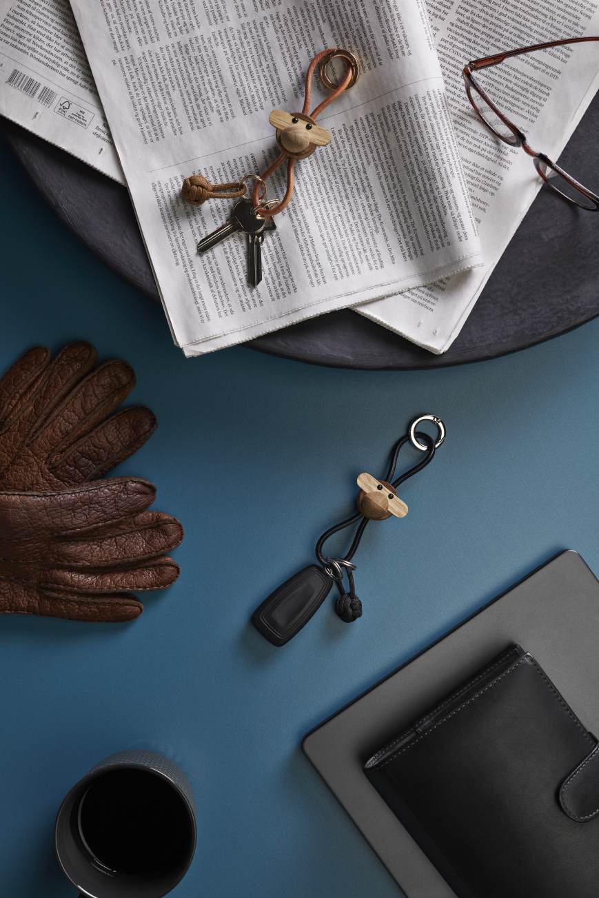 Singe porte-clés métal doré avec cuir naturel Kay Bojesen