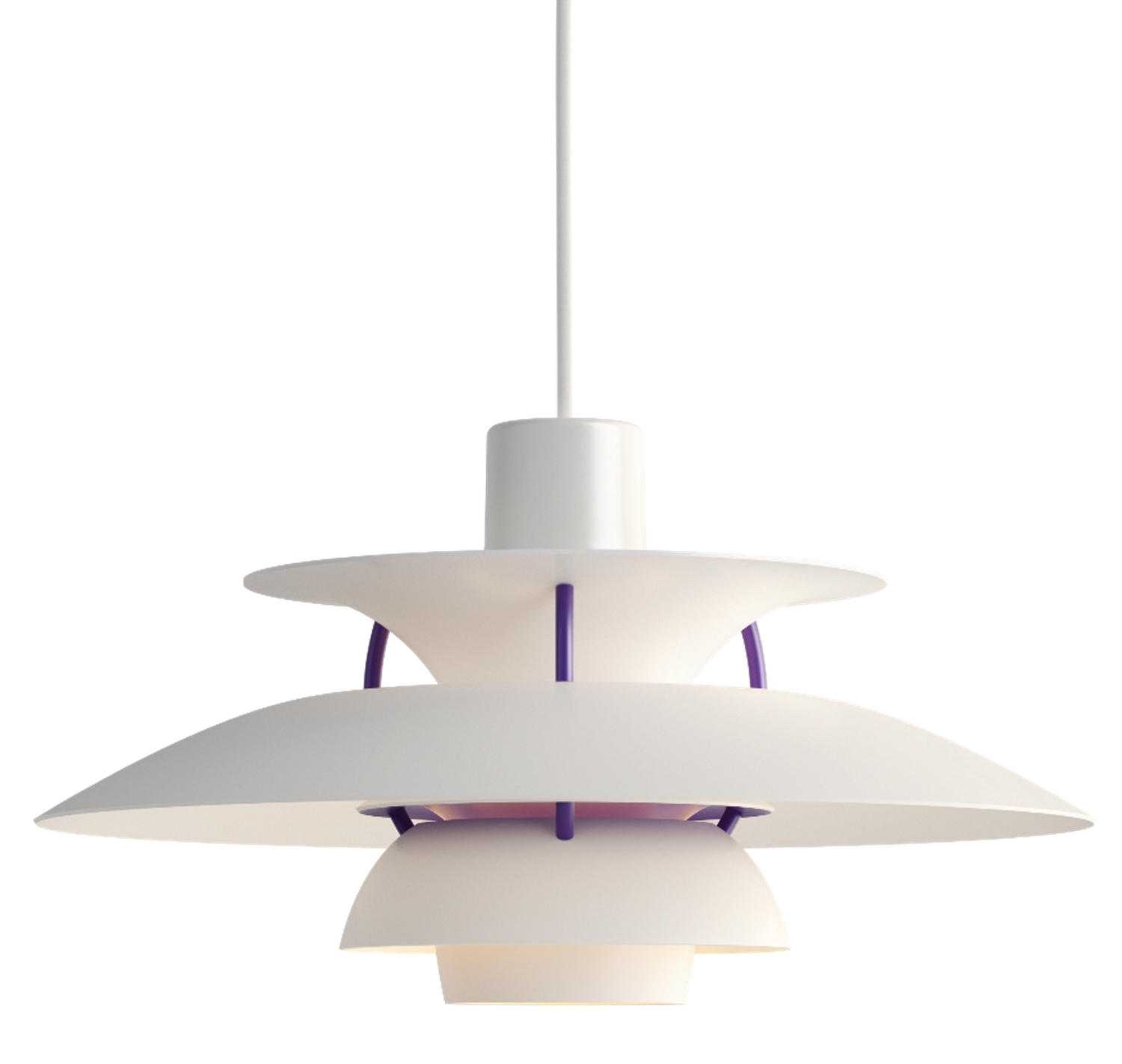 Weiße PH 5 Mini Pendelleuchte von Louis Poulsen, Designklassiker für stilvolle Beleuchtung im Wohnraum.