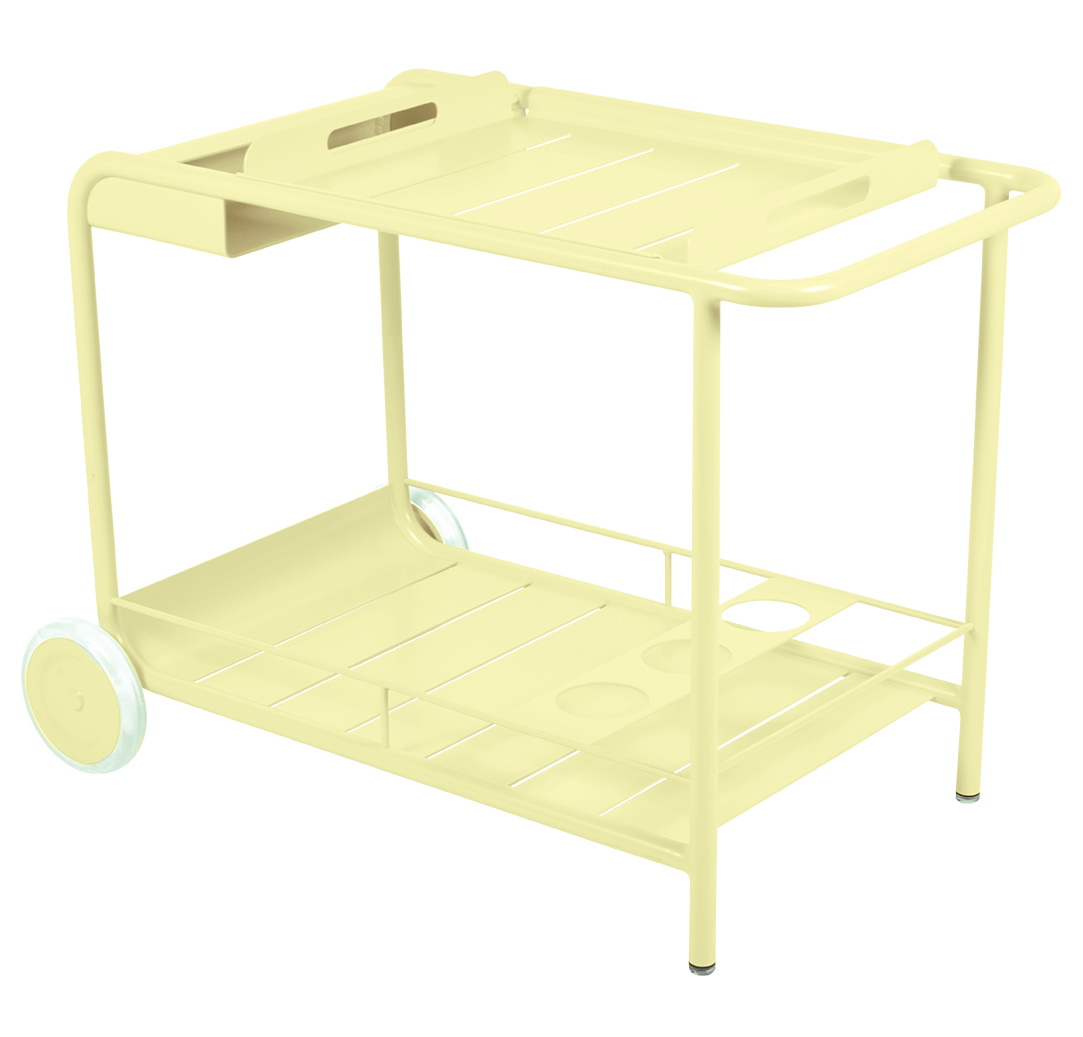 Luxembourg chariot à servir Fermob Sorbet au citron Fermob Luxembourg Servierwagen in Zitronensorbet: Outdoor-Möbel mit zwei Ablageflächen und Rädern.