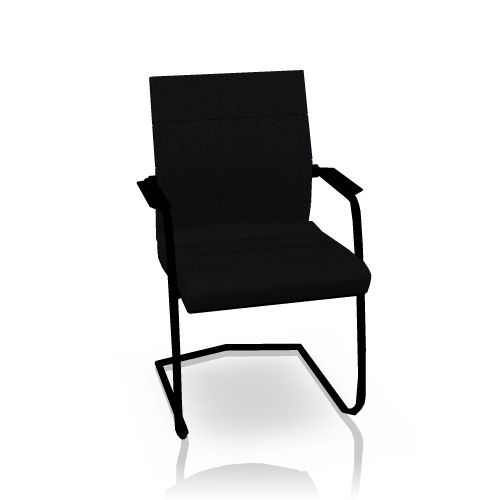 Schwarzer Interstuhl Champ Freischwinger mit Armlehnen, stapelbar, ideal für Büro und Konferenzräume.