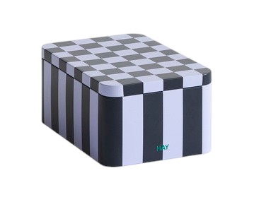 Petite boîte de rangement en métal bleu foncé et lavande pour le foin