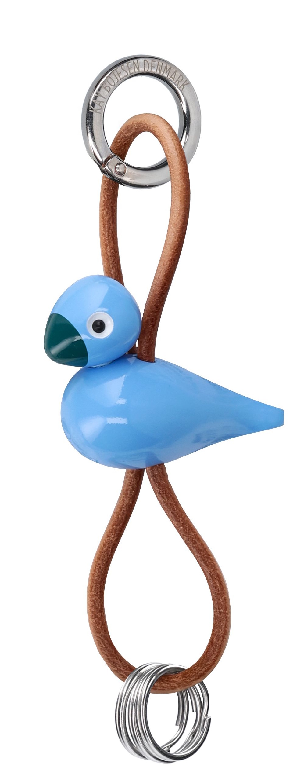Oiseau bleu Porte-clés métal argenté avec cuir naturel Kay Bojesen