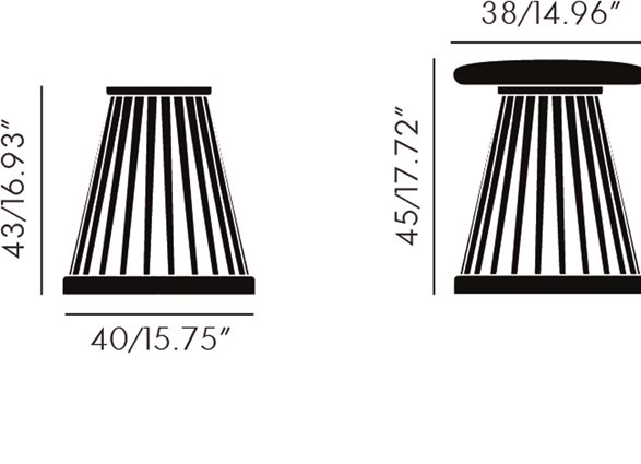 Maße des Tom Dixon Fan Stool Hockers, ein Designer Möbelstück für moderne Wohnräume.