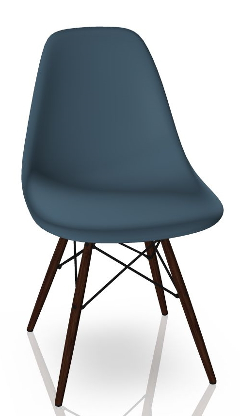 Eames Plastic Side Chair DSW in Meerblau mit Ahorn-Gestell, moderner Designklassiker von Vitra.