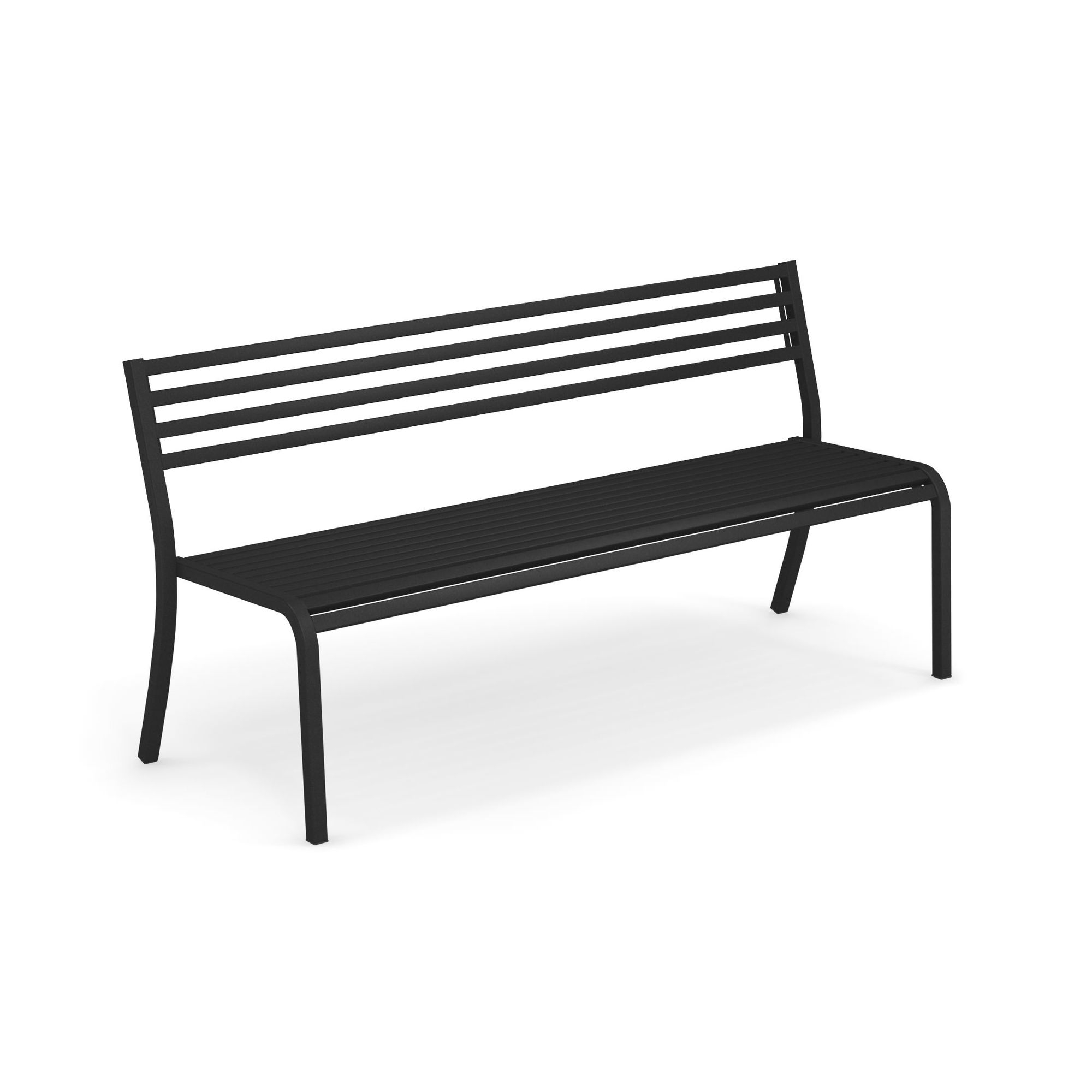 Schwarze Emu Bank mit Rückenlehne, Modell Segno, für Garten, Terrasse und Balkon.