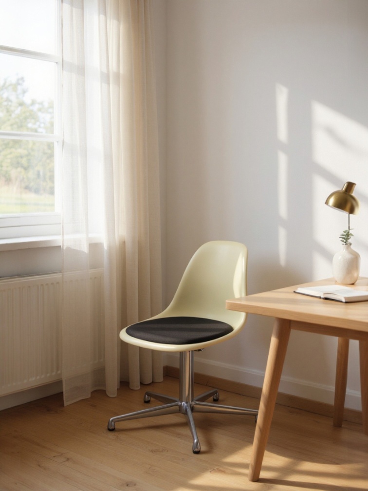 Eames Fiberglass Side Chair DSL avec coussin d'assise Vitra 