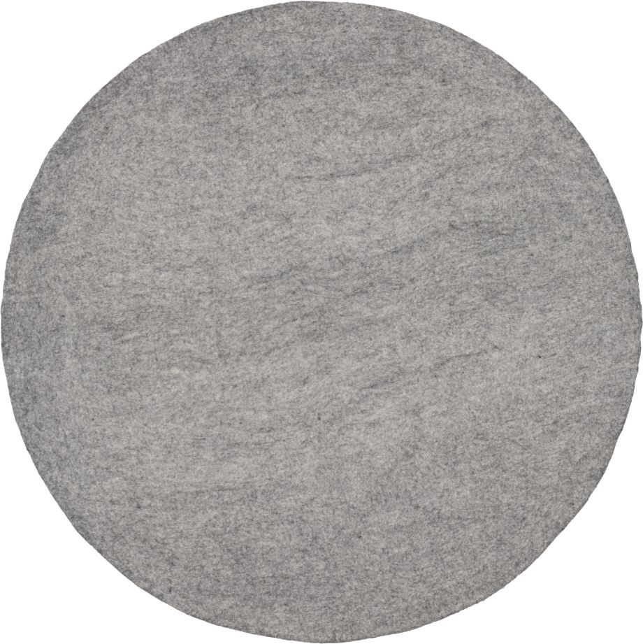 Grauer, runder Filzteppich (Ø 160 cm) von myfelt, Modell Carl, melierte Optik.
